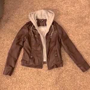 Faux Leather Jacket with removable hood